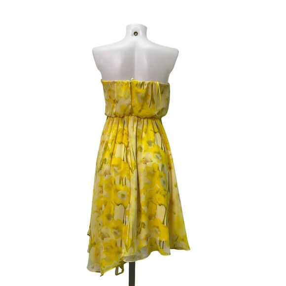 Vince Camuto Yellow Floral Print Strapless Blouson Dress 6 - Picture 4 of 7